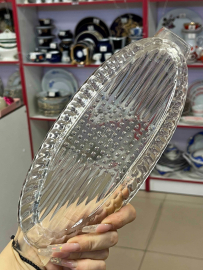 Селедочница/овальное блюдо с ручками из стекла в прессе Дятьковский ХЗ 1963г. Винтаж, СССР. Картинка 4